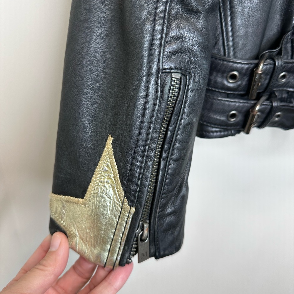 Scotch & Soda Black Leather Jacket with Gold Stars - Picture 8 of 10